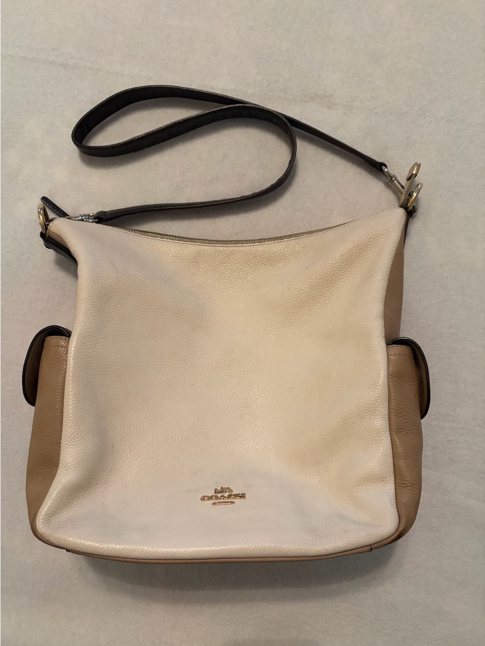 Coach Two-Tone Cream and Tan Leather Shoulder Bag